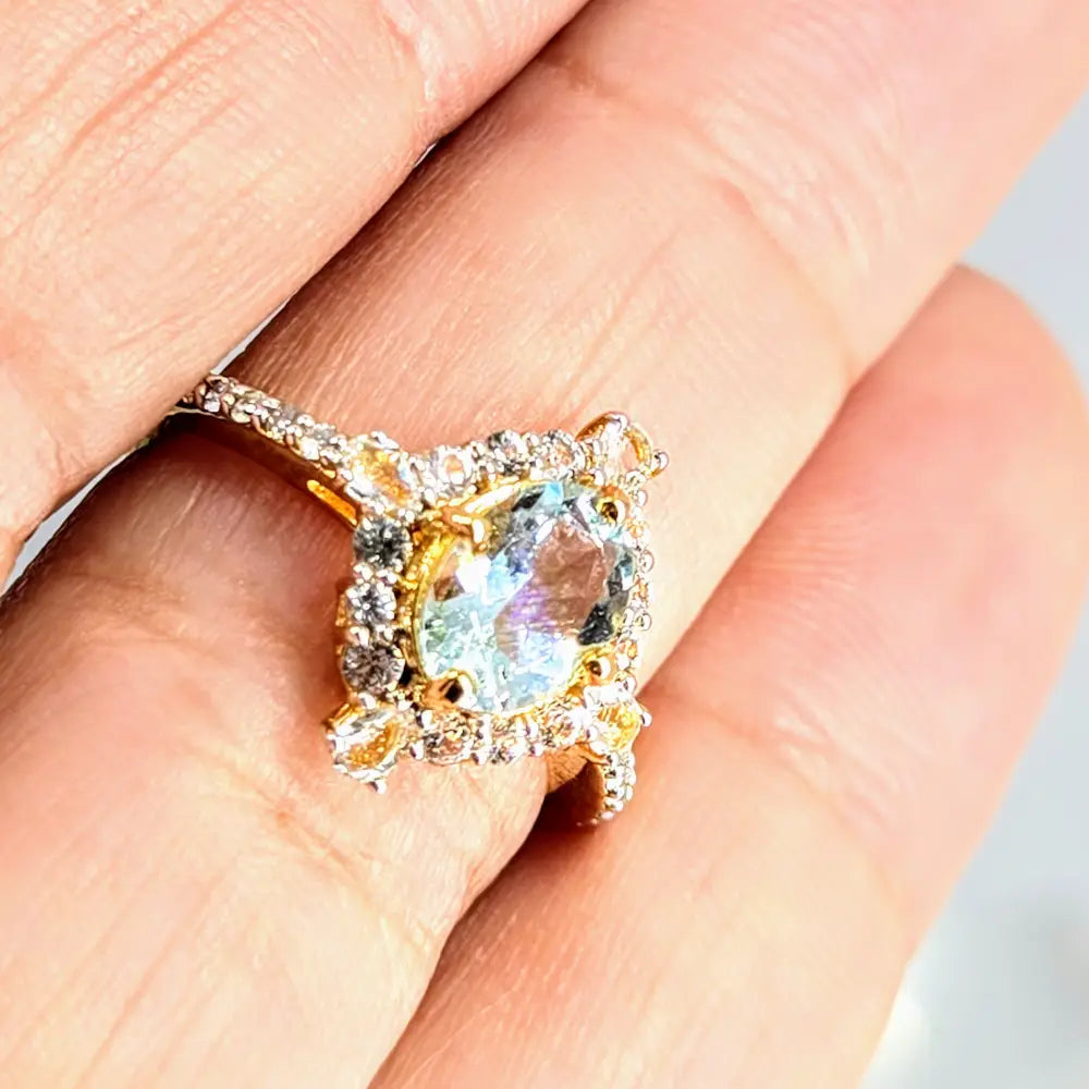 ?SEa Blue Sparkler’ Sz 7 Ring Aquamarie Diamonds Topaz Sapphire