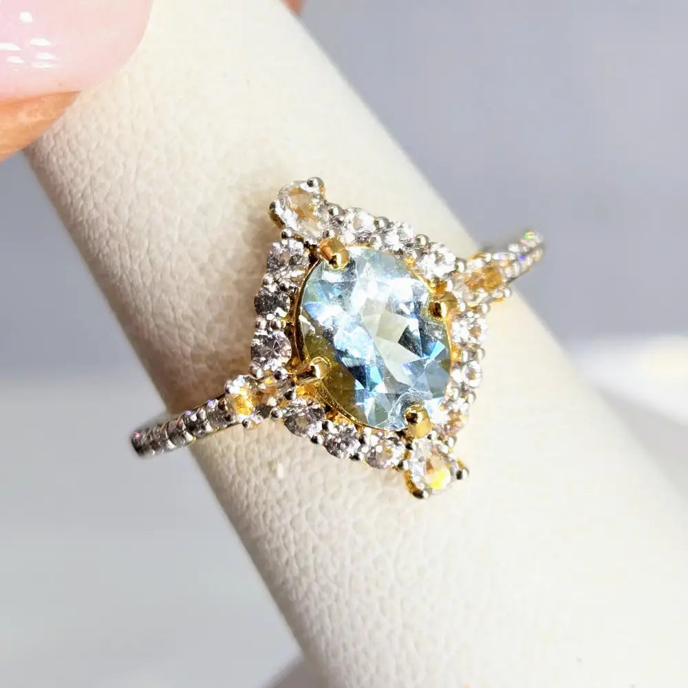 ?SEa Blue Sparkler’ Sz 7 Ring Aquamarie Diamonds Topaz Sapphire