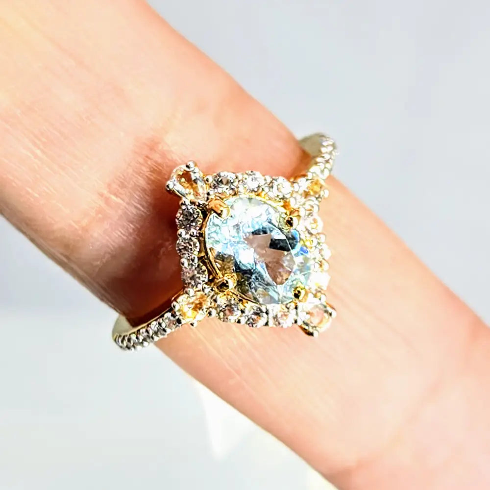 ?SEa Blue Sparkler’ Sz 7 Ring Aquamarie Diamonds Topaz Sapphire