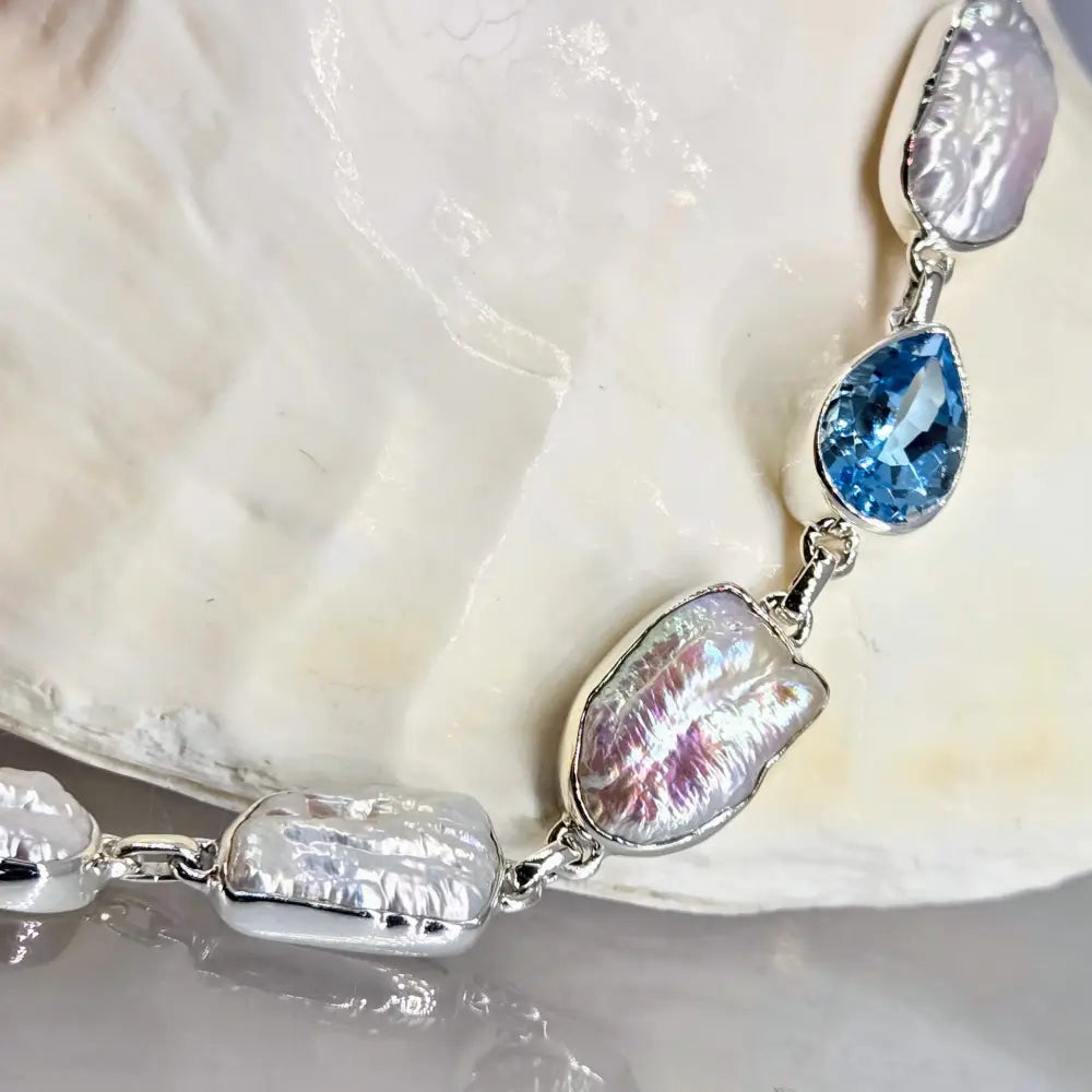 ?SEa Breeze’ 6.5’’ - 8.5’’ Bracelet - Pearls Topaz Sterling