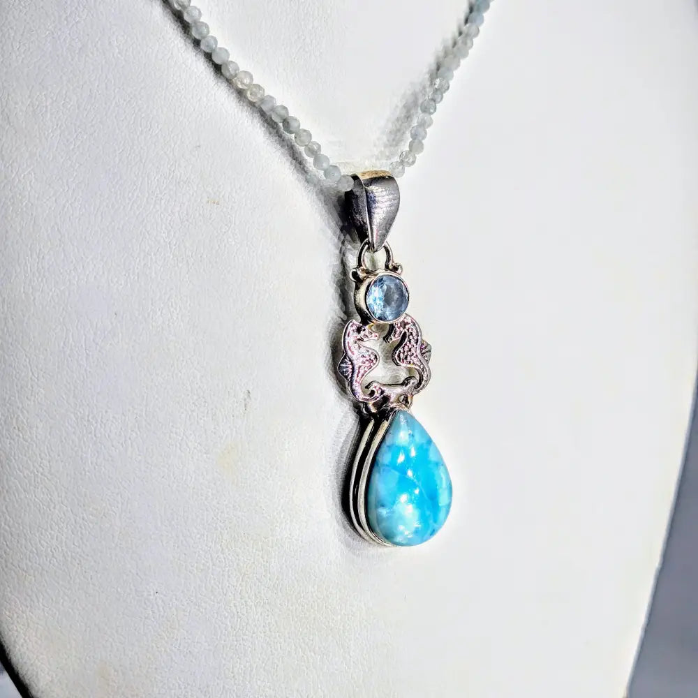 ?SEa Kissed’ Topaz & Larimar Seahorse Pendant Necklace - Key West Local Luxe