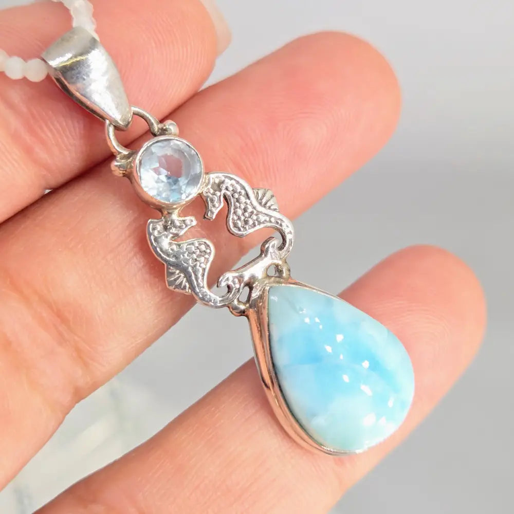 ?SEa Kissed’ Topaz & Larimar Seahorse Pendant Necklace - Key West Local Luxe