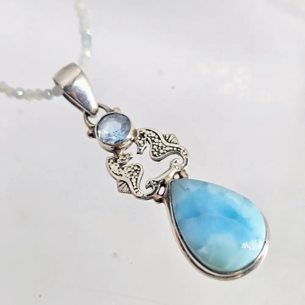 ?SEa Kissed’ Topaz & Larimar Seahorse Pendant Necklace - Key West Local Luxe