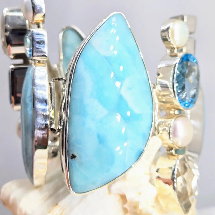 ?SEa-monster’ 7’’ - 8.5’’ Bracelet - Larimar Druzy Topaz Pearl Sterling
