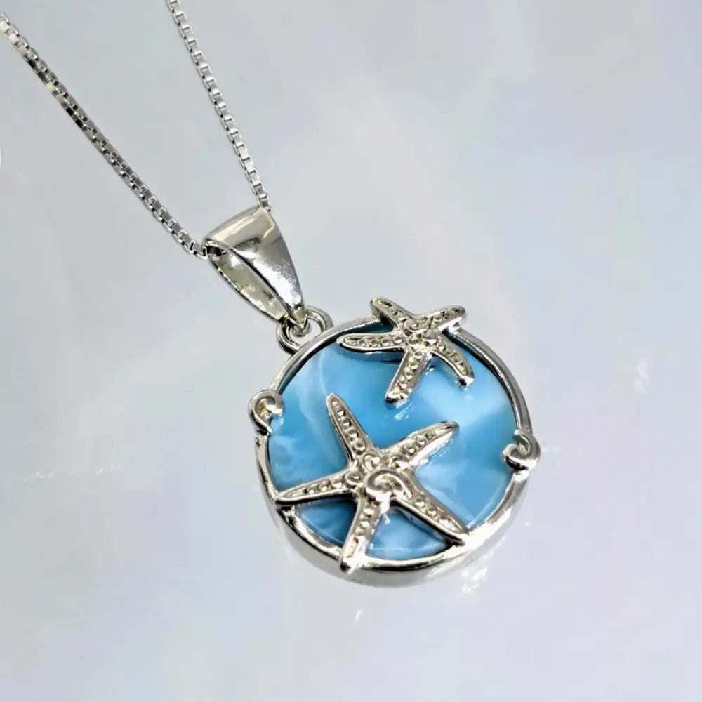 ?SEa n Stars’ 16’’ Pendant Necklace - Larimar Anti-tarnish Silver -.75’’ on Chain