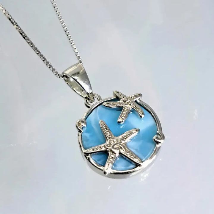 ?SEa n Stars’ 16’’ Pendant Necklace - Larimar Anti-tarnish Silver -.75’’ on Chain