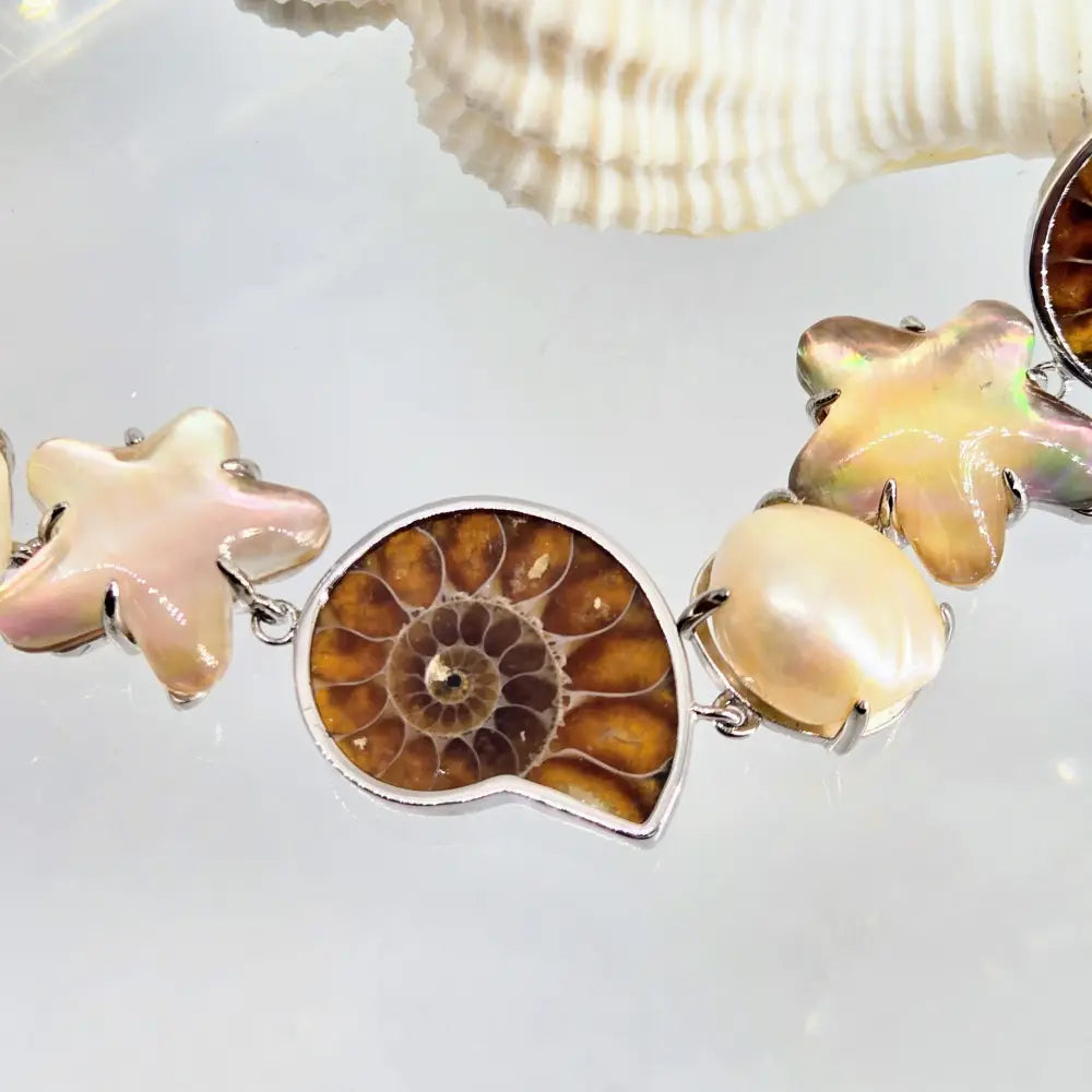 ?SEa & Sable’ 6.5’’ Bracelet - Pearl Ammonite Mother of Doublets Anti-tarnish Sterling