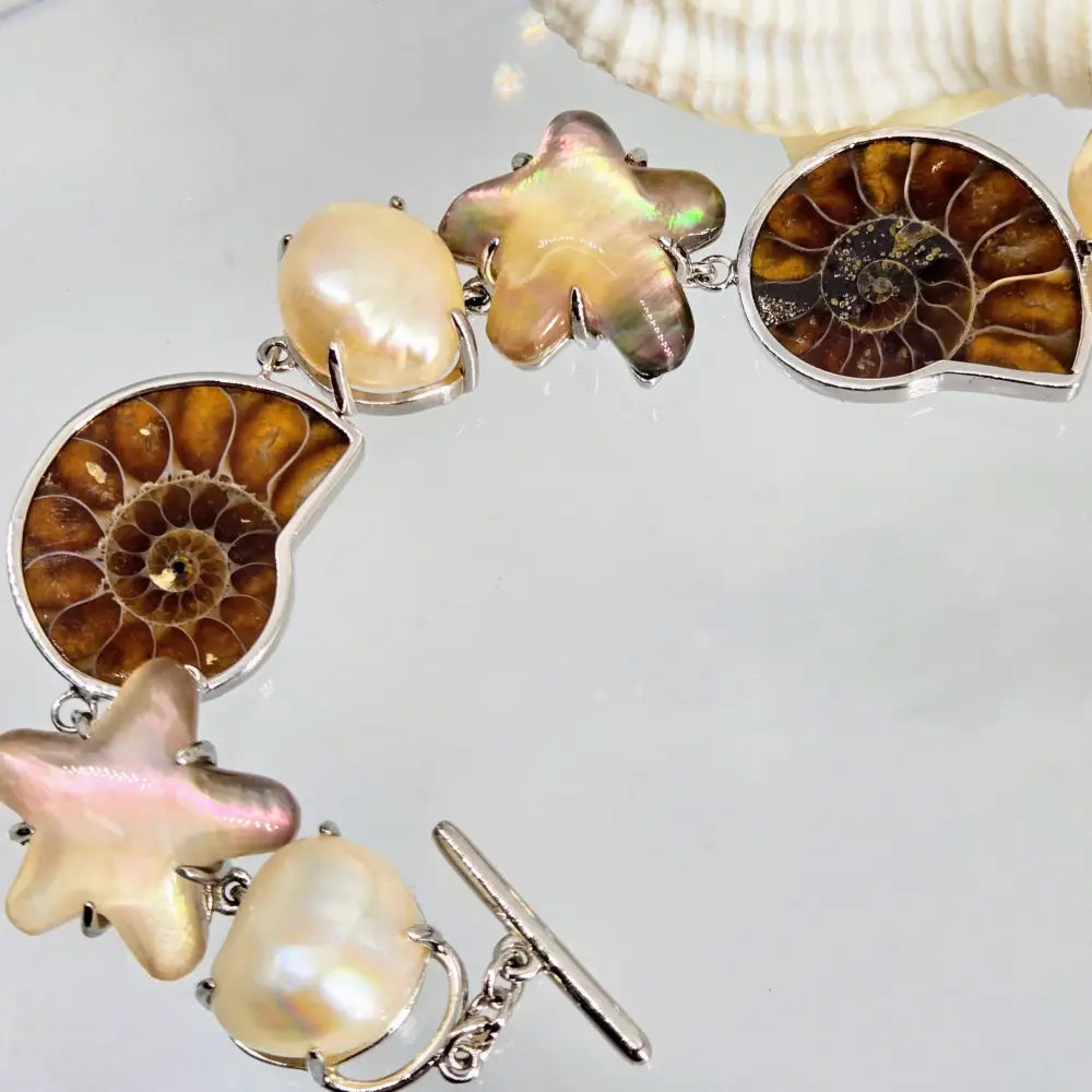 ?SEa & Sable’ 6.5’’ Bracelet - Pearl Ammonite Mother of Doublets Anti-tarnish Sterling