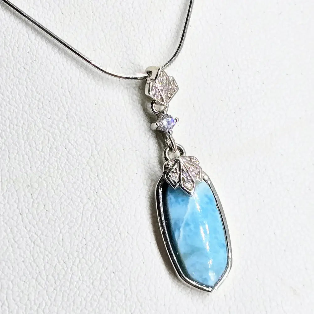 ?SEa Shimmer’ 1’’ Pendant Necklace - Larimar Zircon Anti-tarnish Sterling