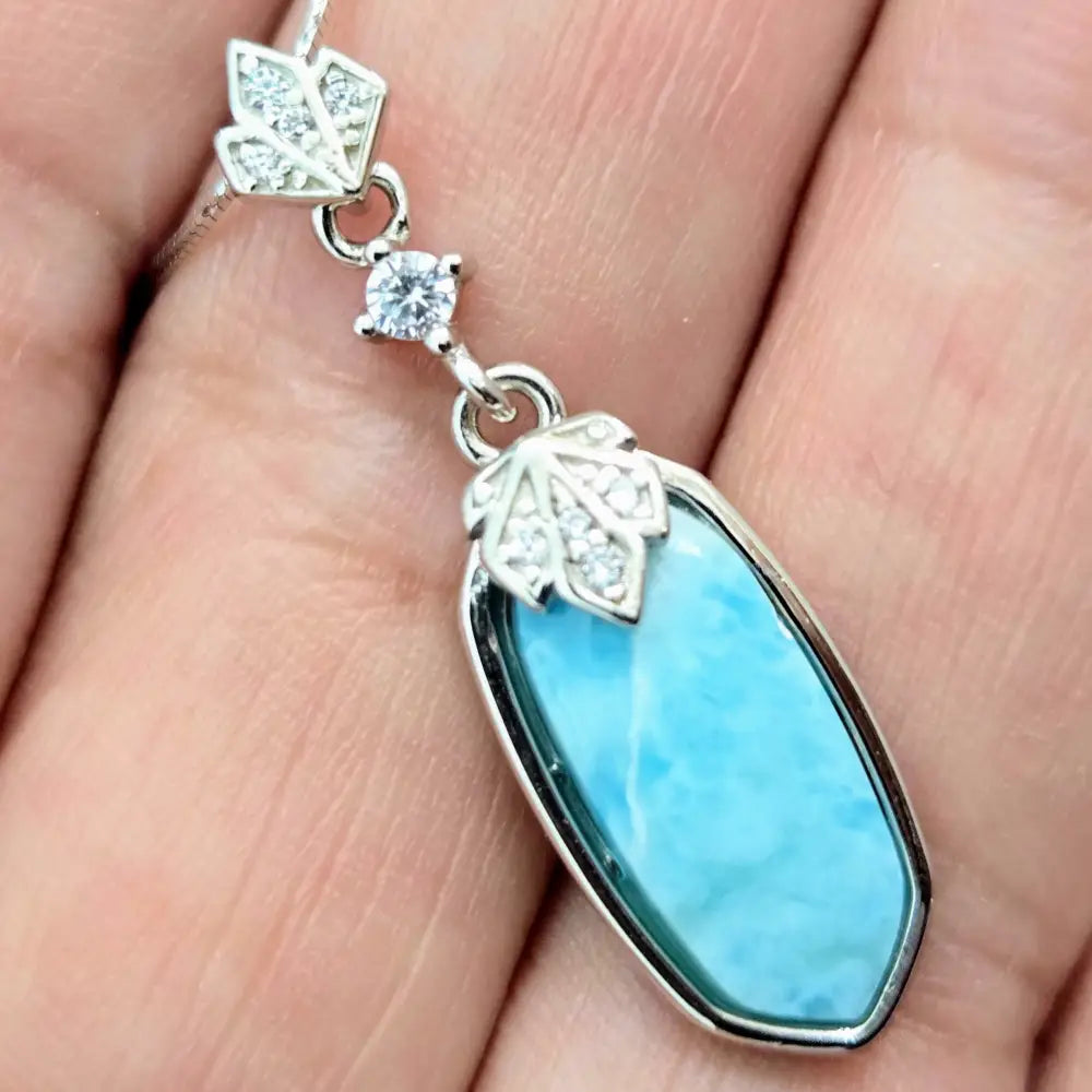 ?SEa Shimmer’ 1’’ Pendant Necklace - Larimar Zircon Anti-tarnish Sterling
