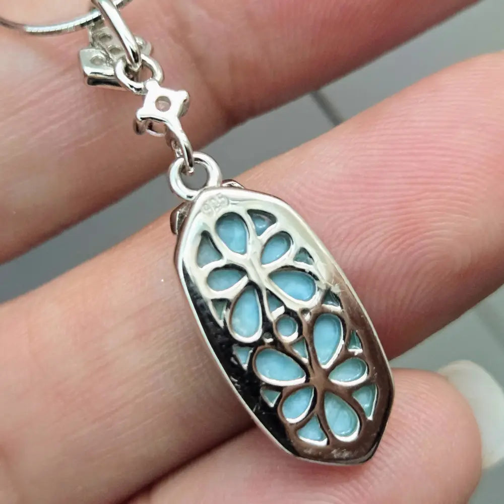 ?SEa Shimmer’ 1’’ Pendant Necklace - Larimar Zircon Anti-tarnish Sterling