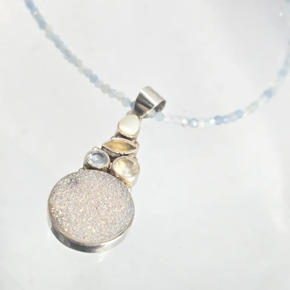 ?SEa Spray’ Druzy Topaz Citrine & Pearl Pendant Necklace - Key West Local Luxe