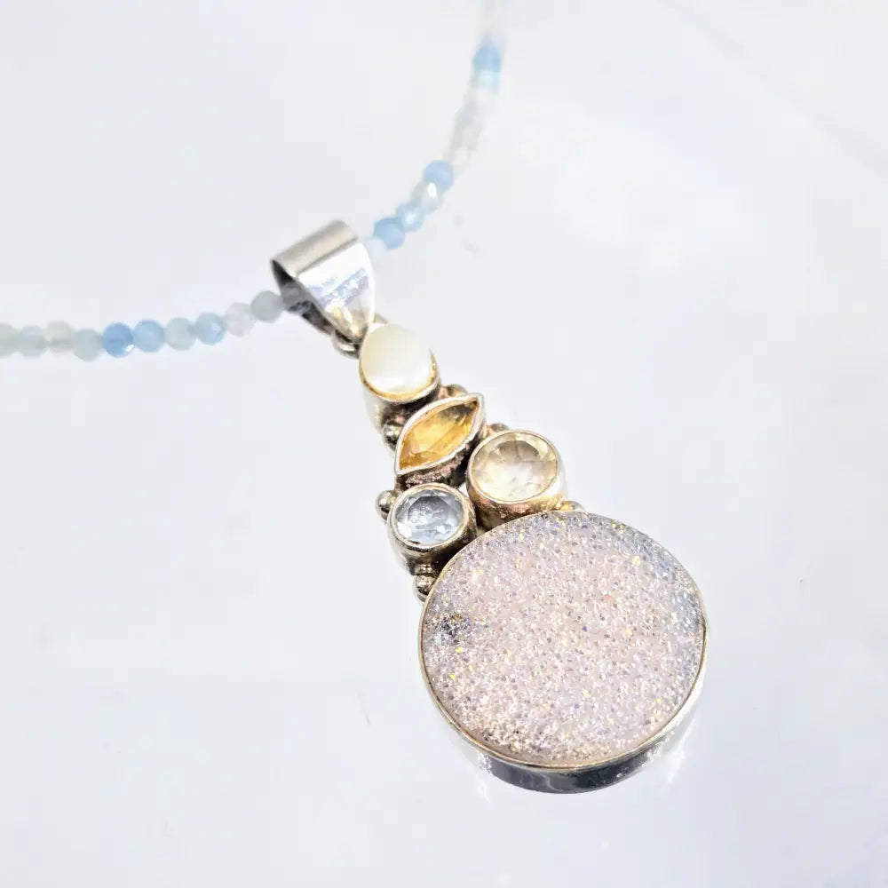?SEa Spray’ Pendant Necklace - Druzy Topaz Citrine Pearl Sterling - Key West Local Luxe