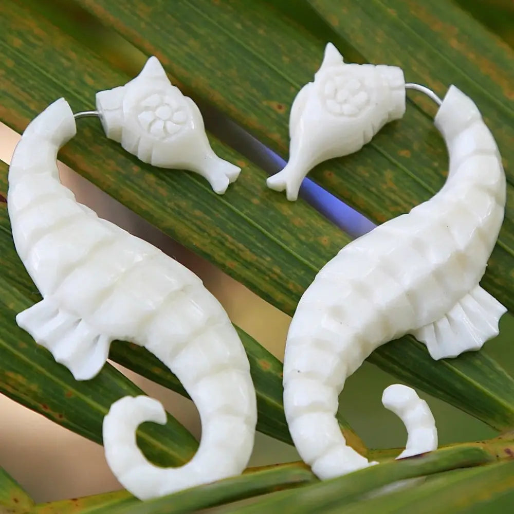 ?SEahorse’ 2.25’’ Earrings - on Sale! Super-light Hand-carved Bone Hypoallergenic