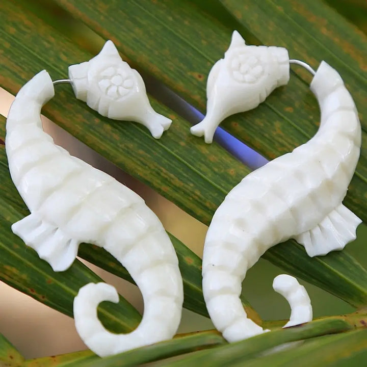 ?SEahorse’ 2.25’’ Earrings - on Sale! Super-light Hand-carved Bone Hypoallergenic