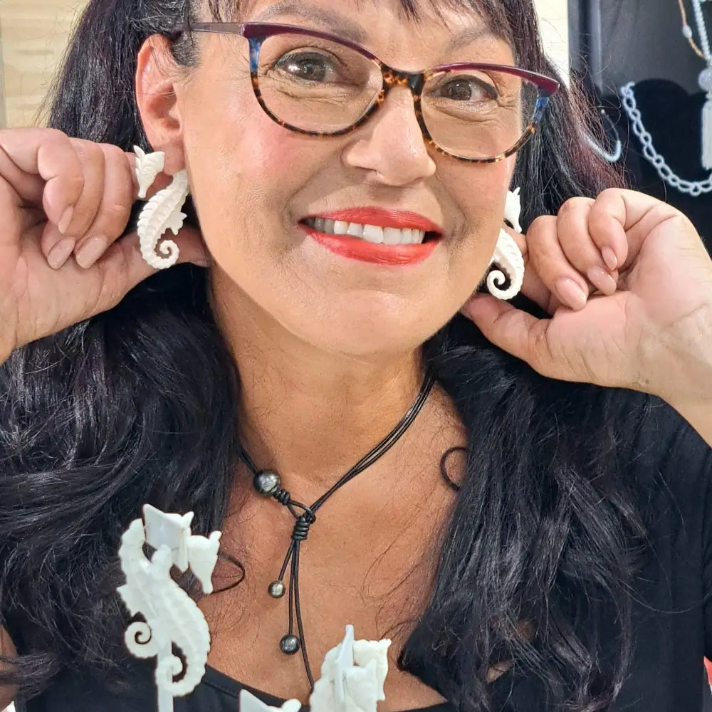 ?SEahorse’ 2.25’’ Earrings - on Sale! Super-light Hand-carved Bone Hypoallergenic