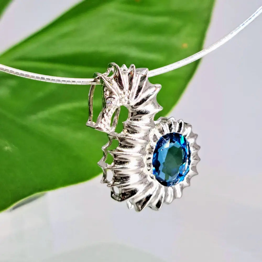 ?SEahorse of Course!’ 1’’ Pendant - Topaz Anti-tarnish Sterling 18’’ Steel Cable Necklace Incl.