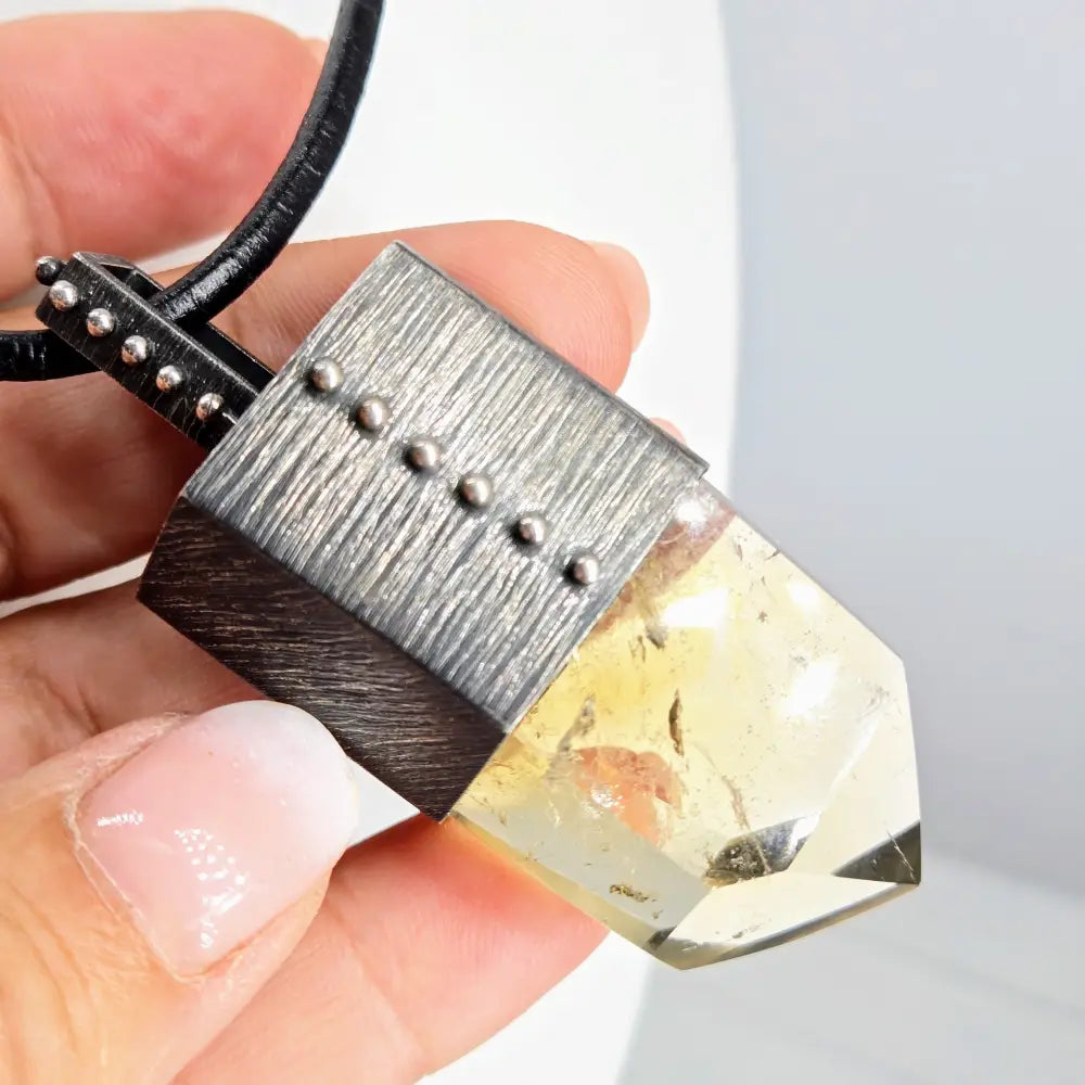 ?SEcret Spot’ Hidden Compartment Pendant - Quartz Sterling Leather