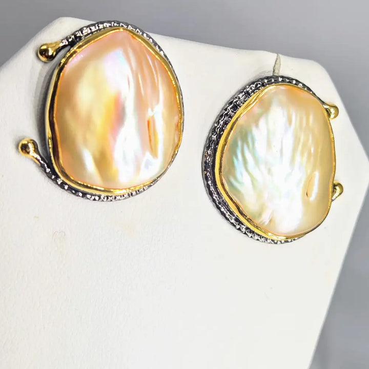 ?SHerbert Souffle’ 1’’ Earrings - Pearls Black Sterling 18k Gold