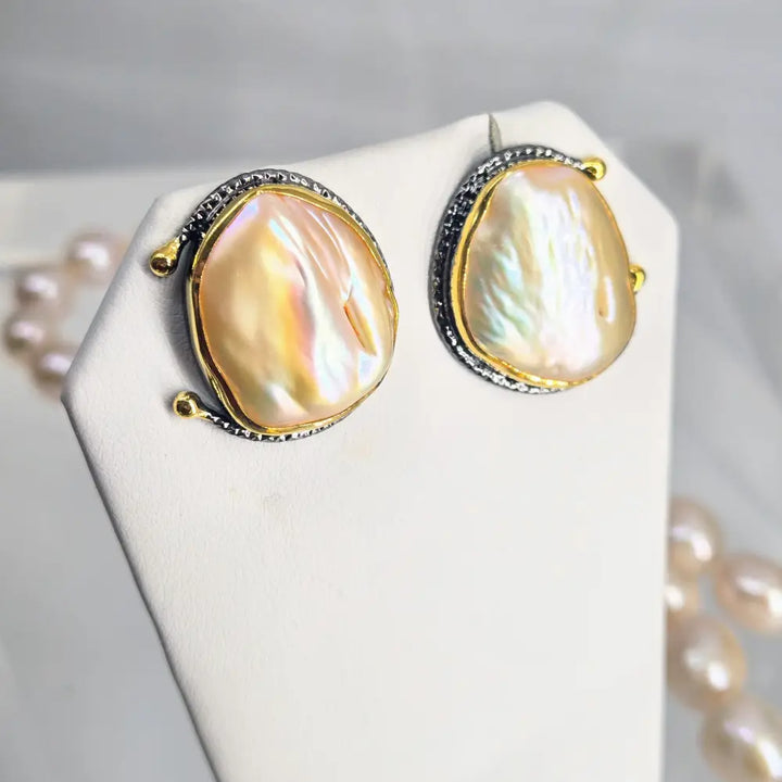 ?SHerbert Souffle’ 1’’ Earrings - Pearls Black Sterling 18k Gold