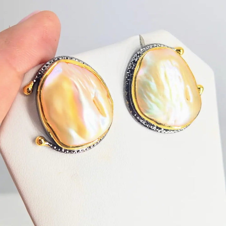 ?SHerbert Souffle’ 1’’ Earrings - Pearls Black Sterling 18k Gold