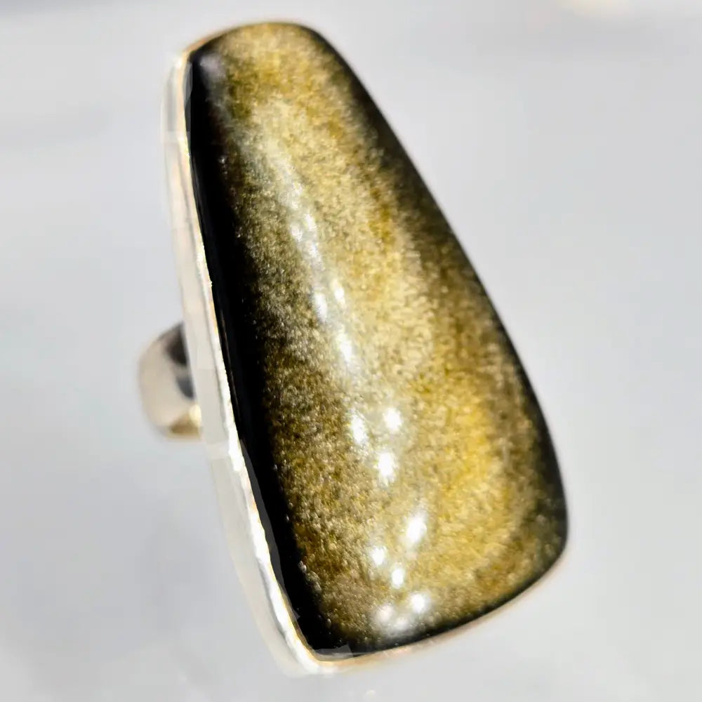?SHimmer’ Adj. Sz Ring - Gold Shimmer Obsidian Sterling