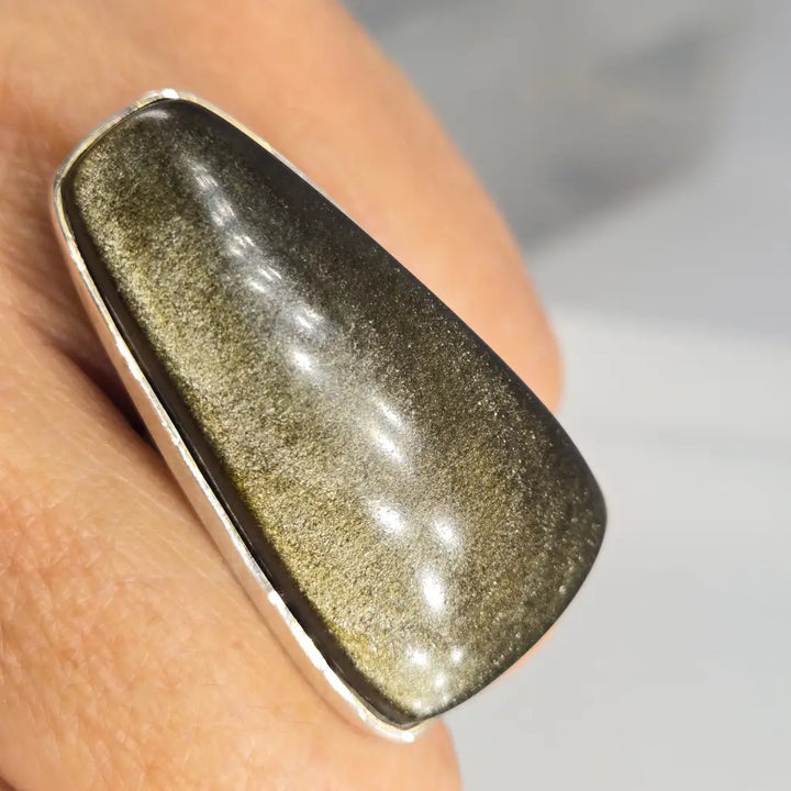 ?SHimmer’ Adj. Sz Ring - Gold Shimmer Obsidian Sterling