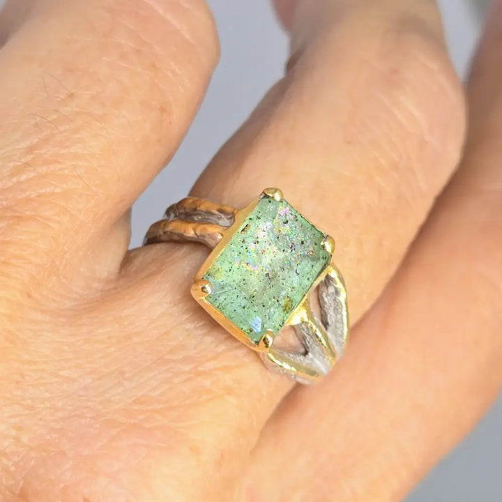 ?SHimmering Seas’ Sz 8 Ring - Aquamarine Sterling 18k Accents