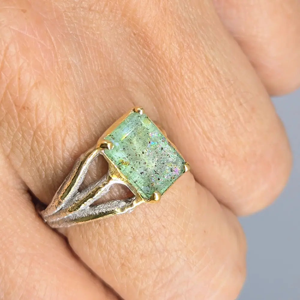 ?SHimmering Seas’ Sz 8 Ring - Aquamarine Sterling 18k Accents