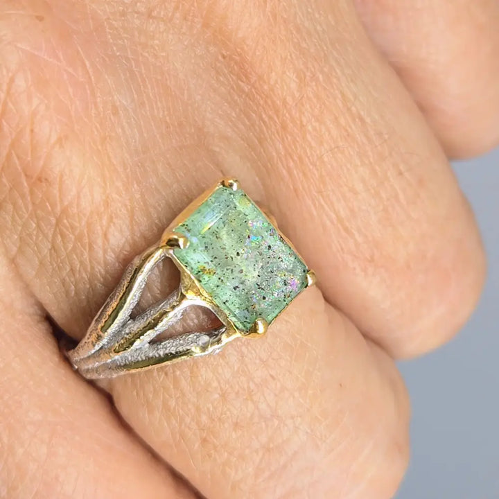 ?SHimmering Seas’ Sz 8 Ring - Aquamarine Sterling 18k Accents