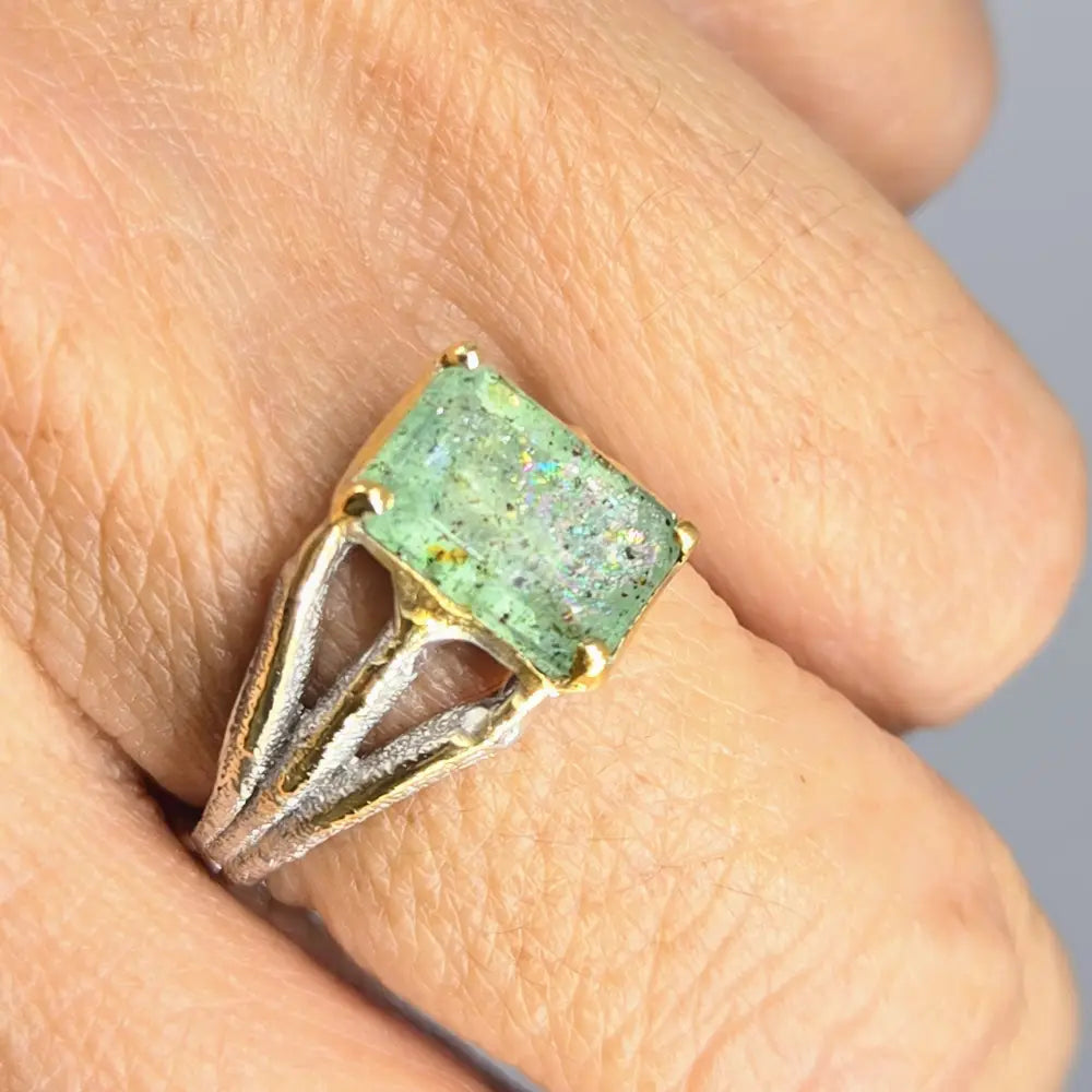 ?SHimmering Seas’ Sz 8 Ring - Aquamarine Sterling 18k Accents