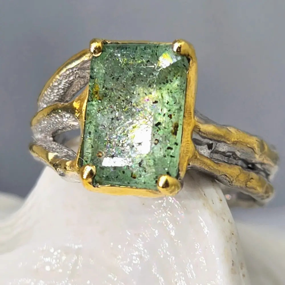 ?SHimmering Seas’ Sz 8 Ring - Aquamarine Sterling 18k Accents
