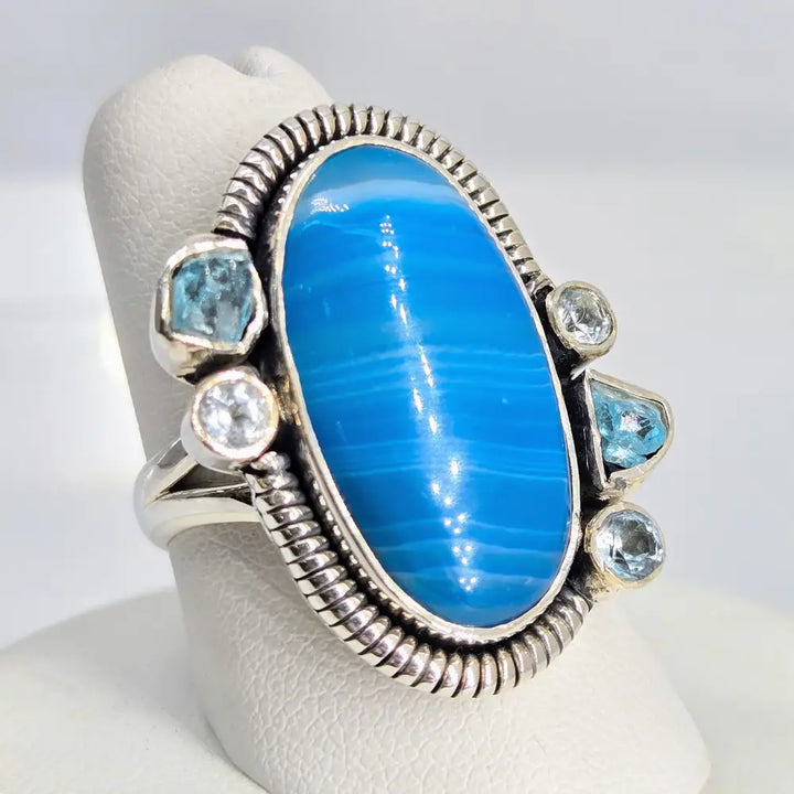 ?SHooby Dooby-blue!’ Sz 7.75 Ring - Agate Topaz Apatite Sterling