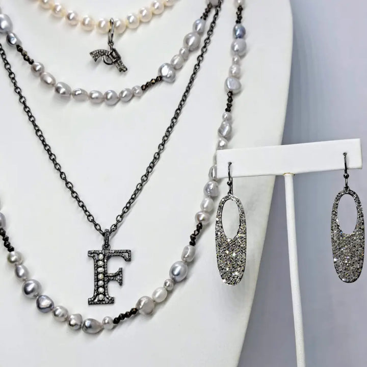 Outlet ?Shot Through the Heart!’ 18’’ Necklace - Pearls Diamonds Oxidized Sterling