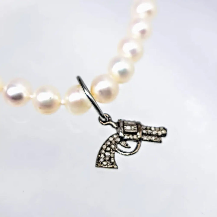 Outlet ?Shot Through the Heart!’ 18’’ Necklace - Pearls Diamonds Oxidized Sterling