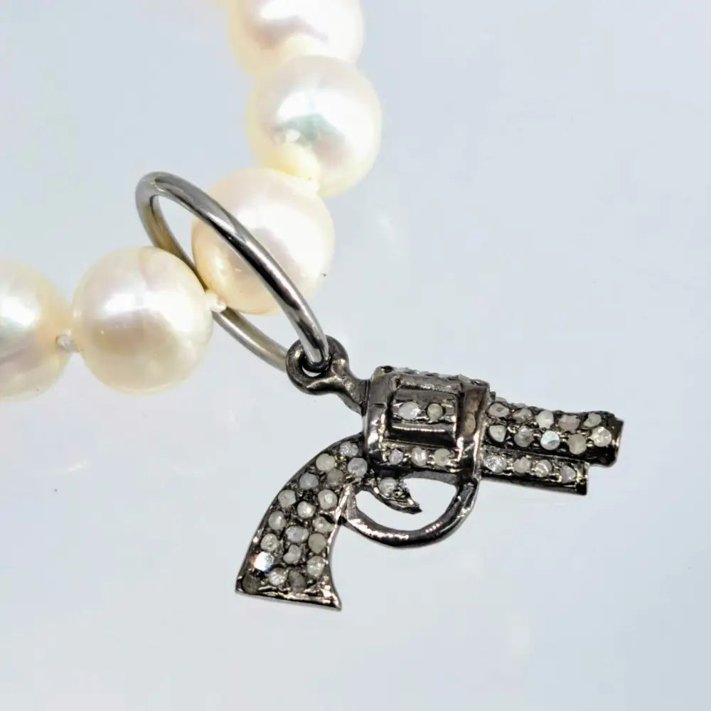 Outlet ?Shot Through the Heart!’ 18’’ Necklace - Pearls Diamonds Oxidized Sterling