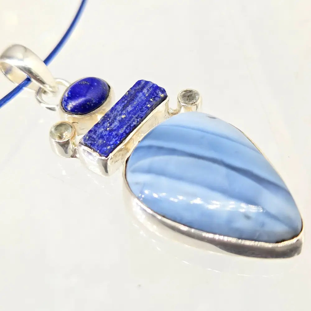 ?SKy’s the Limit’ Pendant Necklace - Angelite,lapis Lazuli Topaz Sterling - Key West Local Luxe