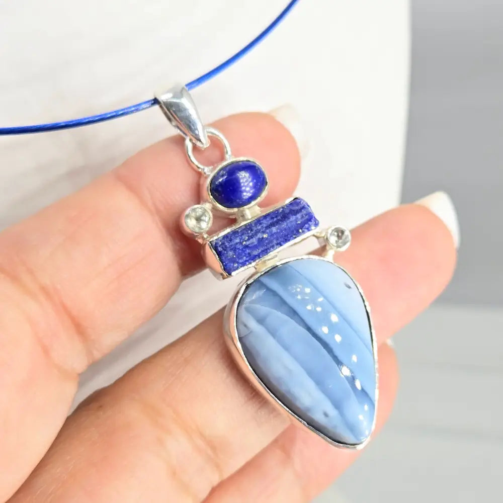 ?SKy’s the Limit’ Pendant Necklace - Angelite,lapis Lazuli Topaz Sterling - Key West Local Luxe