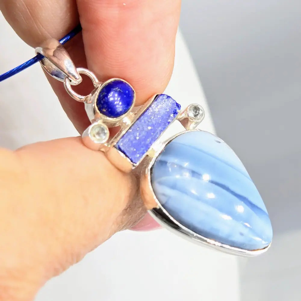 ?SKy’s the Limit’ Pendant Necklace - Angelite,lapis Lazuli Topaz Sterling - Key West Local Luxe