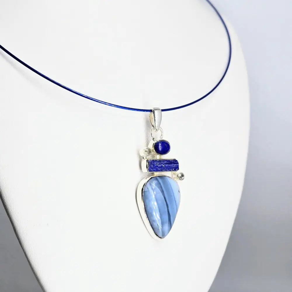 ?SKy’s the Limit’ Pendant Necklace - Angelite,lapis Lazuli Topaz Sterling - Key West Local Luxe
