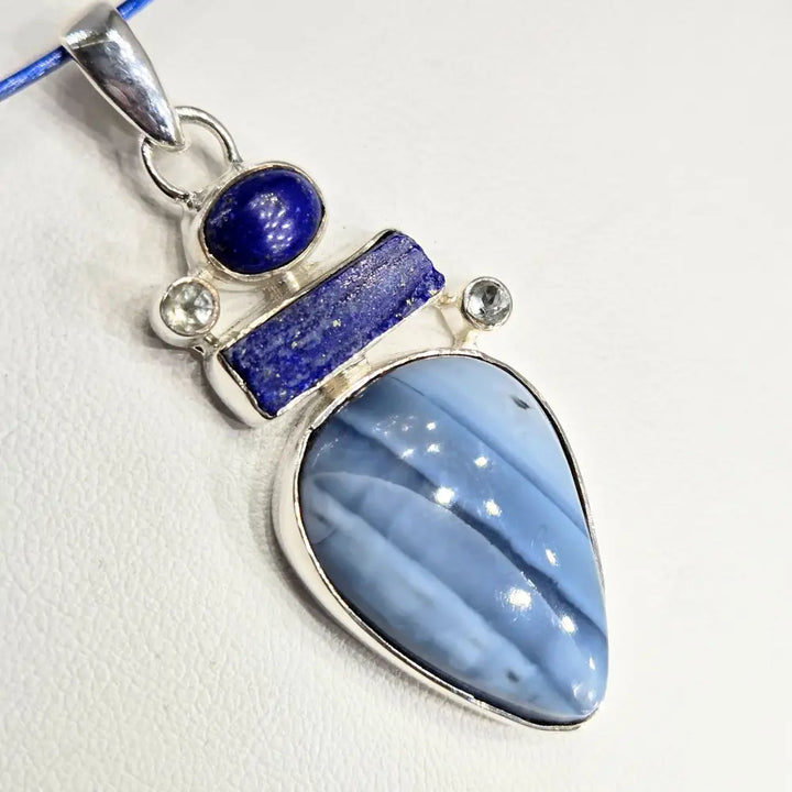 ?SKy’s the Limit’ Pendant Necklace - Angelite,lapis Lazuli Topaz Sterling - Key West Local Luxe