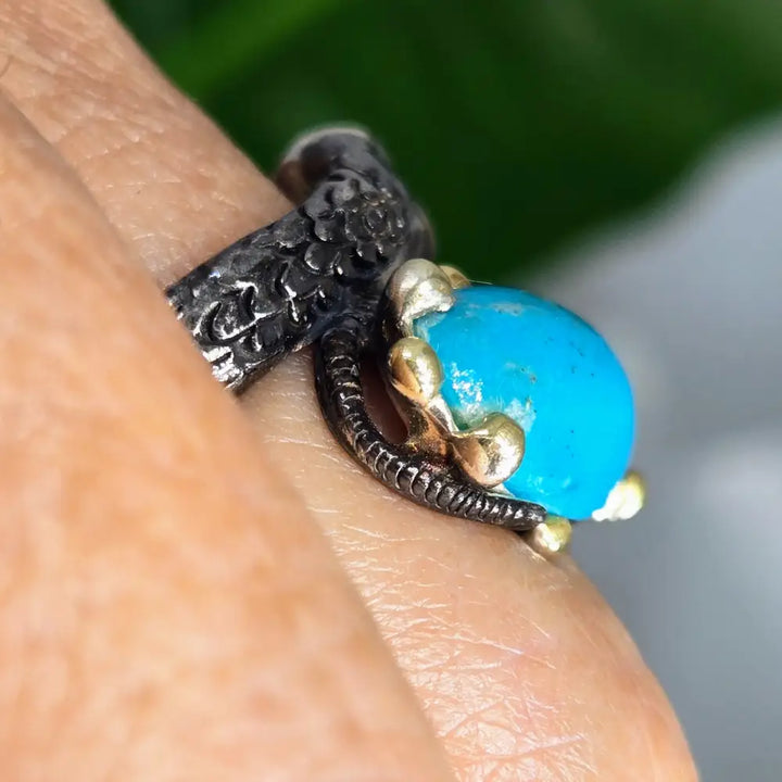 ?SLither’ Sz 7.25 Ring - Gem Silica Black Sterling 18k Gold Accents