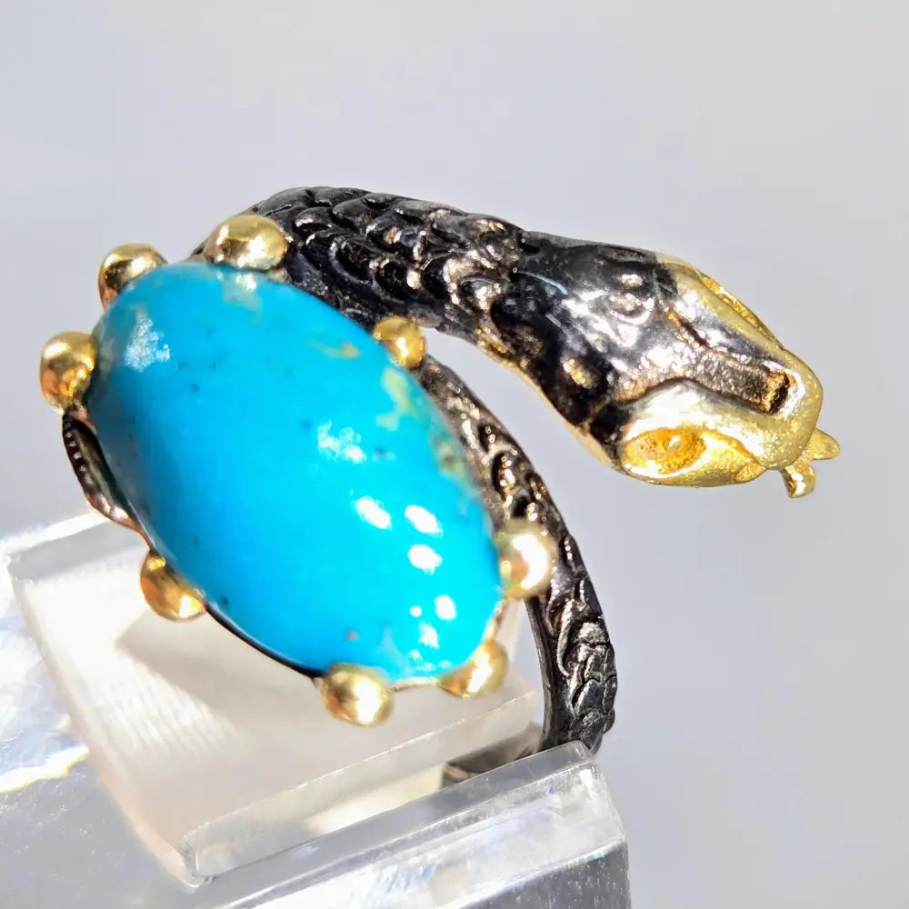 ?SLither’ Sz 7.25 Ring - Gem Silica Black Sterling 18k Gold Accents