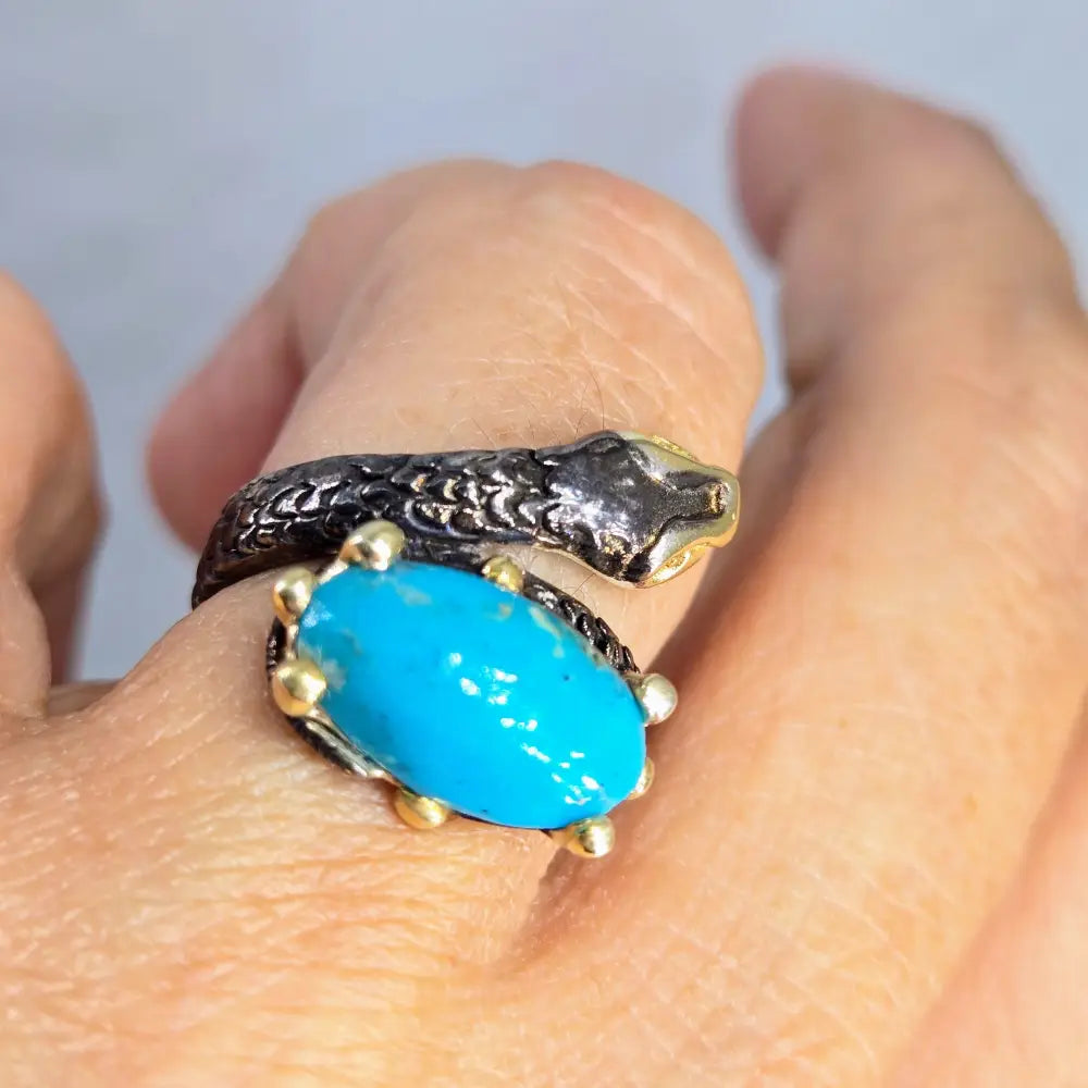 ?SLither’ Sz 7.25 Ring - Gem Silica Black Sterling 18k Gold Accents