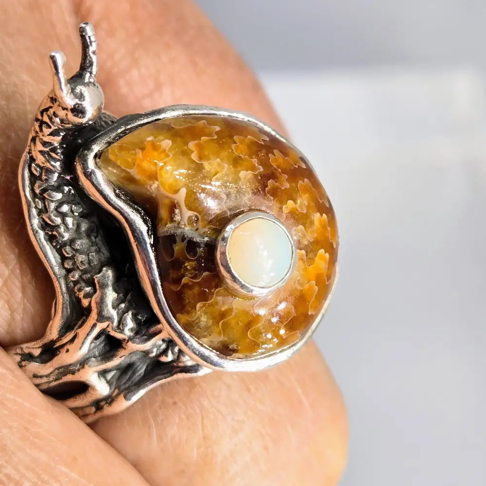 Slugger! Sz 7 Ring - Ammonite Opal Sterling