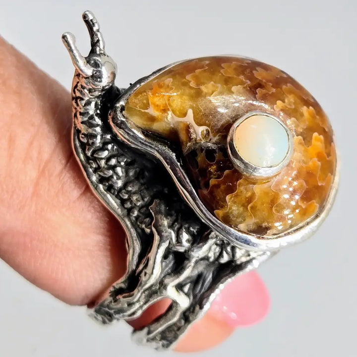 Slugger! Sz 7 Ring - Ammonite Opal Sterling