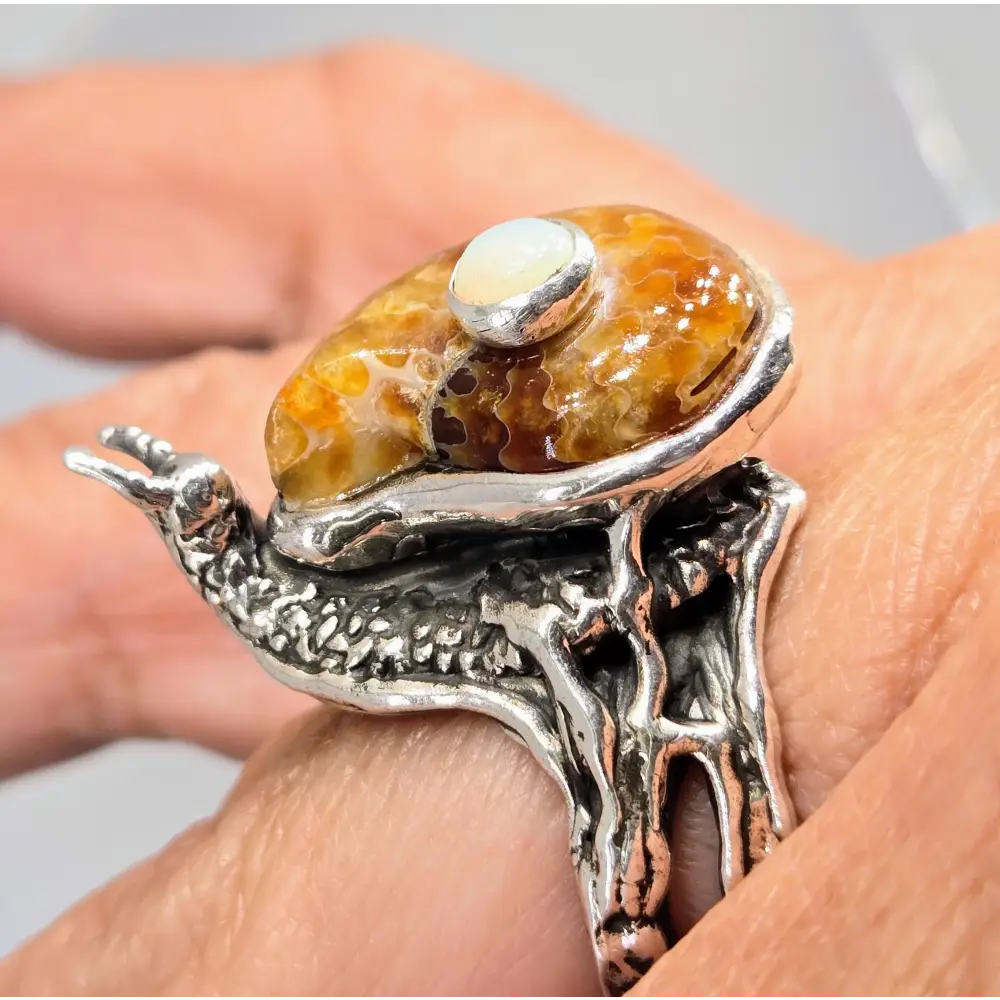 Slugger! Sz 7 Ring - Ammonite Opal Sterling