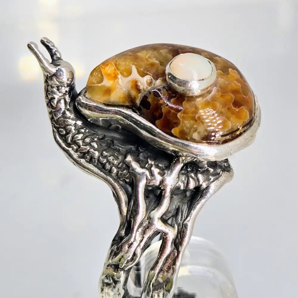 Slugger! Sz 7 Ring - Ammonite Opal Sterling