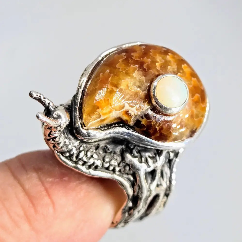 Slugger! Sz 7 Ring - Ammonite Opal Sterling