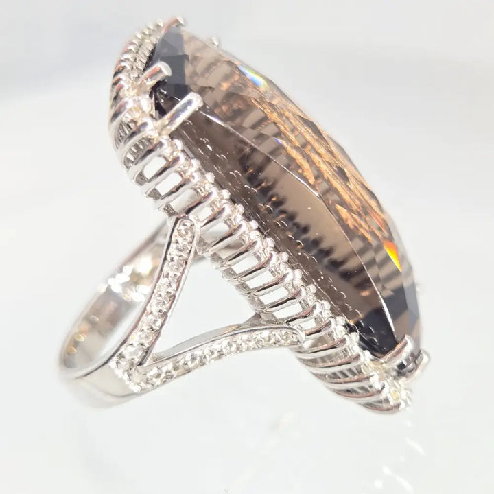 ?SMokin’ Hot’ Sz 7.25 Ring - Smoky Quartz Diamonds Sterling - Key West Local Luxe